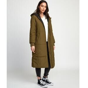 RVCA Camper Olive Green Long Casual Winter Puffer Coat